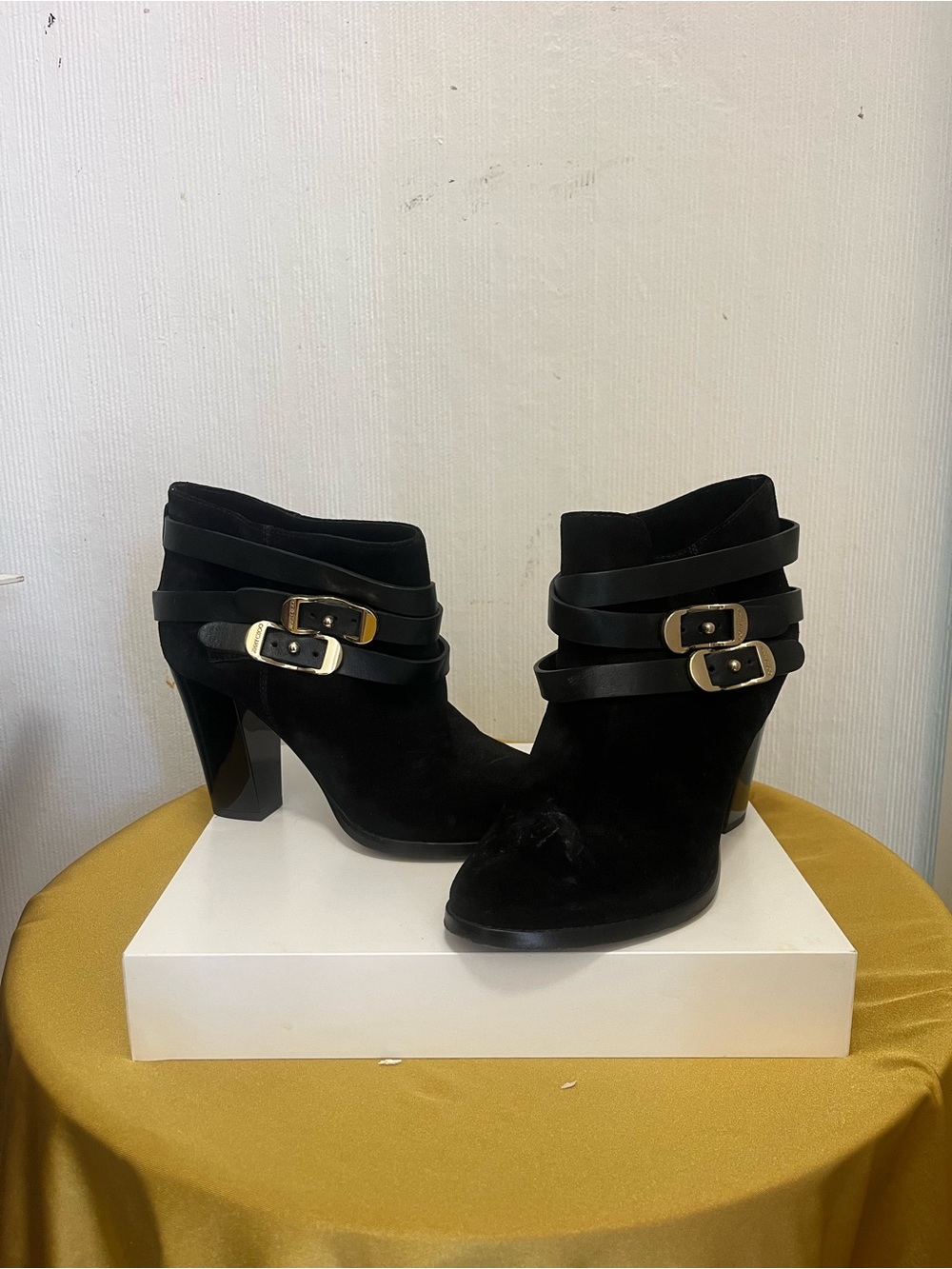 Jimmy Choo Black Suede Ankle Booties with Buckle Straps